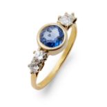 A sapphire and diamond ring.