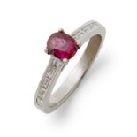 A ruby and diamond ring.