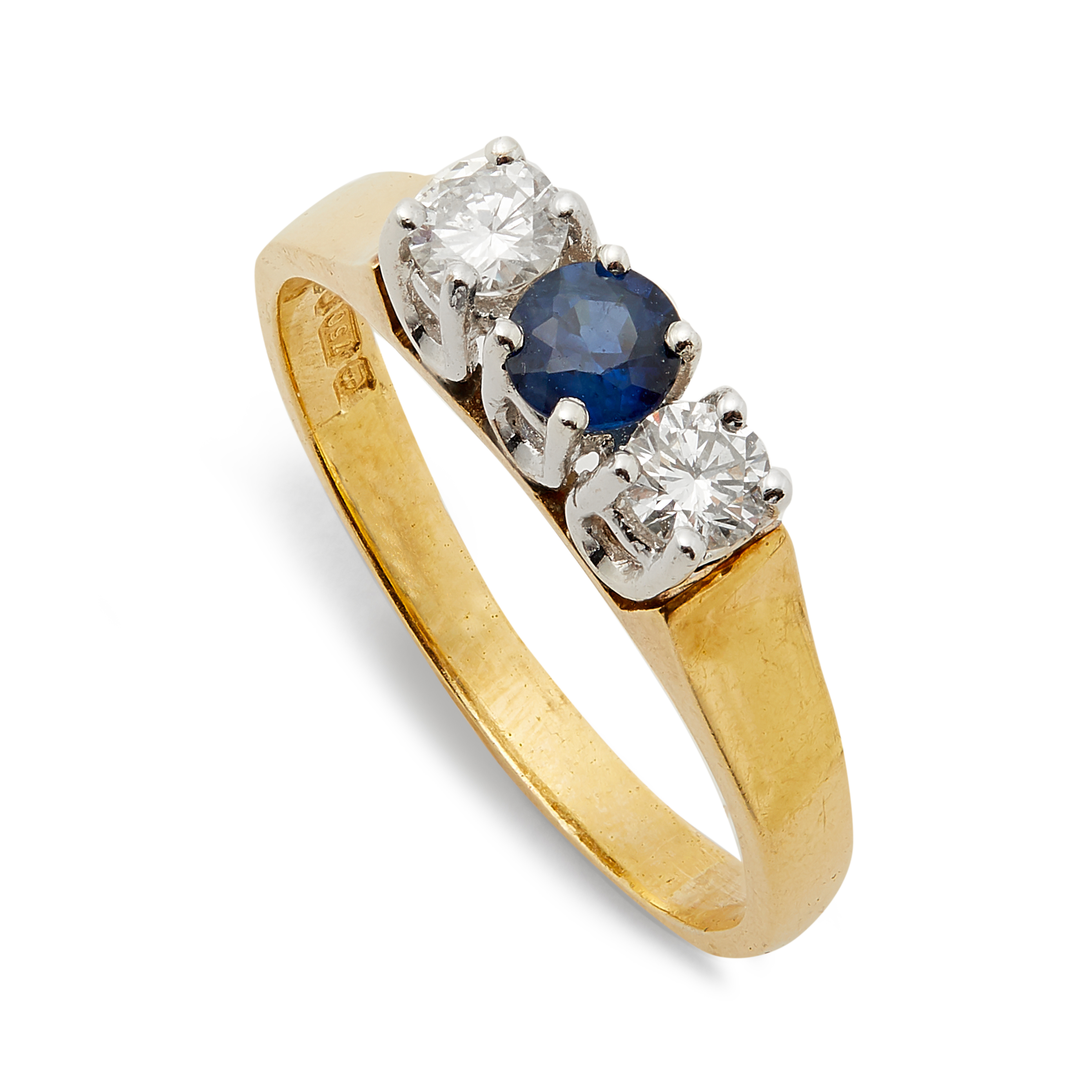 An 18ct gold sapphire and diamond three-stone ring.