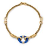 Van Cleef & Arpels - an 18ct gold lapis lazuli and diamond necklace, circa 1970s.