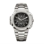 Patek Philippe - a fine stainless steel automatic chronograph dual time wrist watch, ref. 5990,