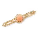 A late Victorian coral and diamond bar brooch.