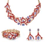 An impressive coral branch, tanzanite and diamond suite.