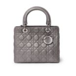 Christian Dior - a silver leather Cannage Lady Dior handbag.