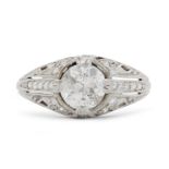 An Art Deco diamond single-stone ring.