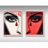 Shepard Fairey (American 1970-), 'Eye Alert (Cream & Red)', 2010