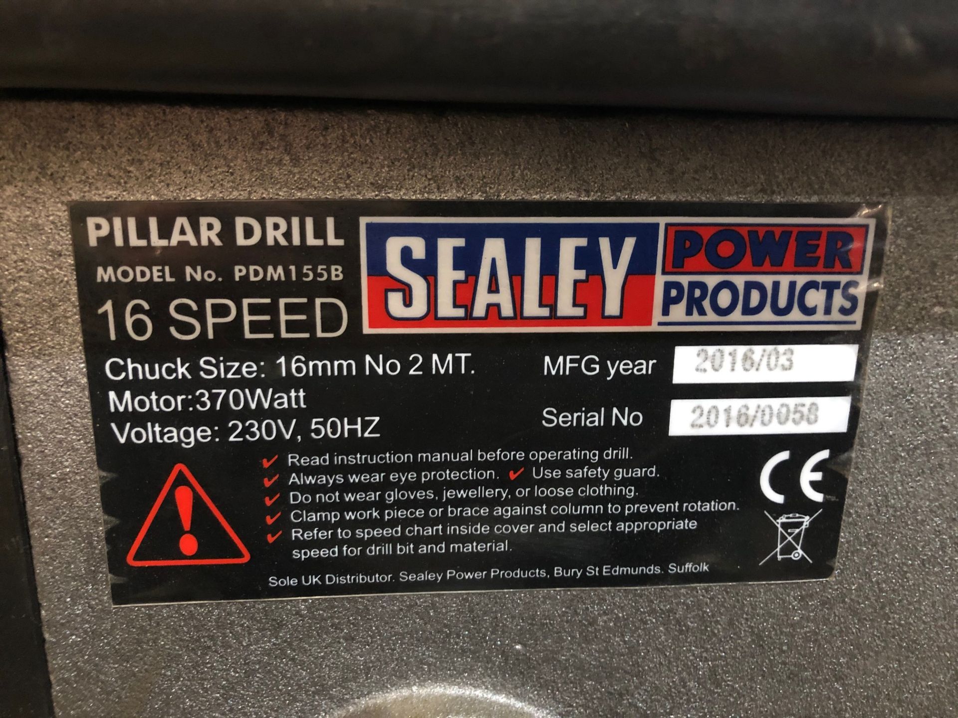 Sealey PDM 155B Pillar Drill - Image 8 of 8