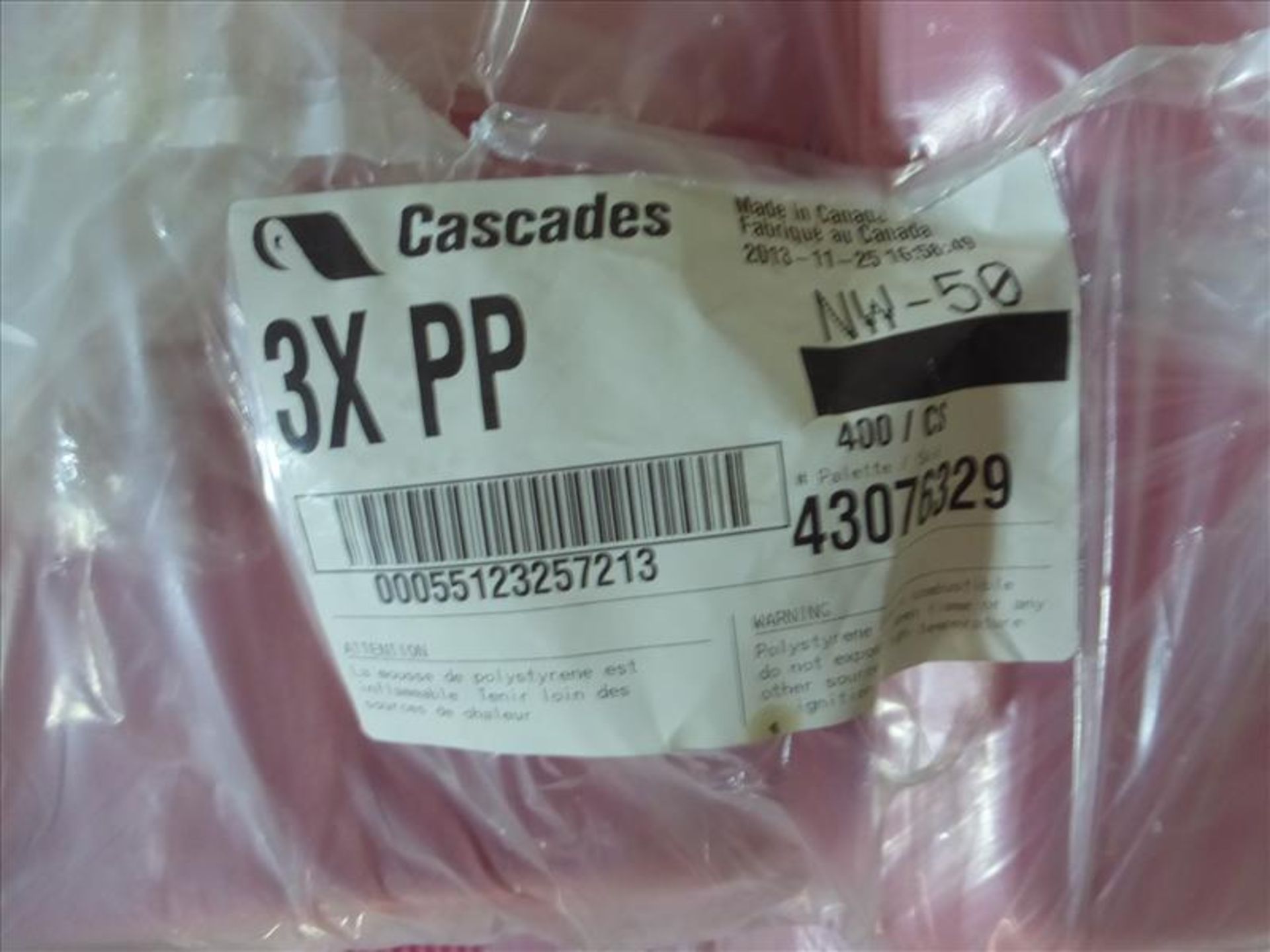 (16 bundles, 6400) 3 x PP overwrap foam trays, Cascade, pink