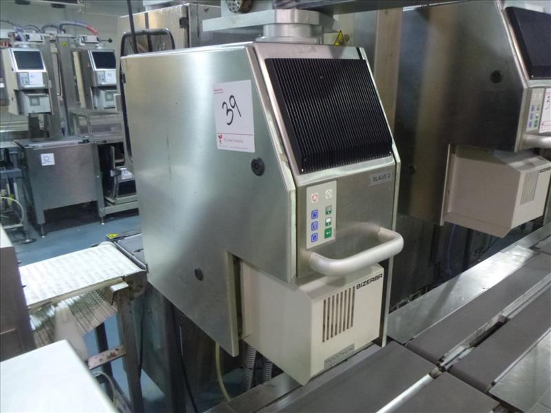 Bizerba in-line check-weigher system (SLAVE2) w/ Bizerba GS label printer, ser. no. 1960596 and