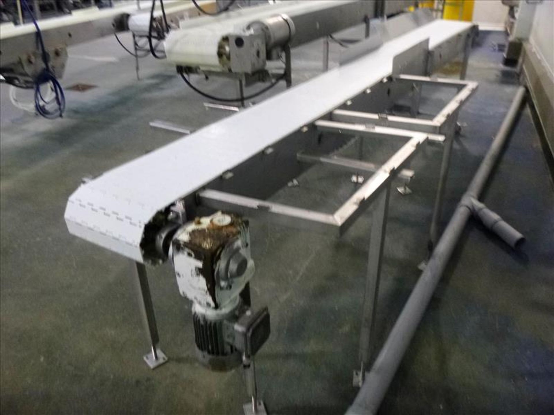 conveyor, s/s, powered, interlox belt, approx. 12 in. x 160 in.