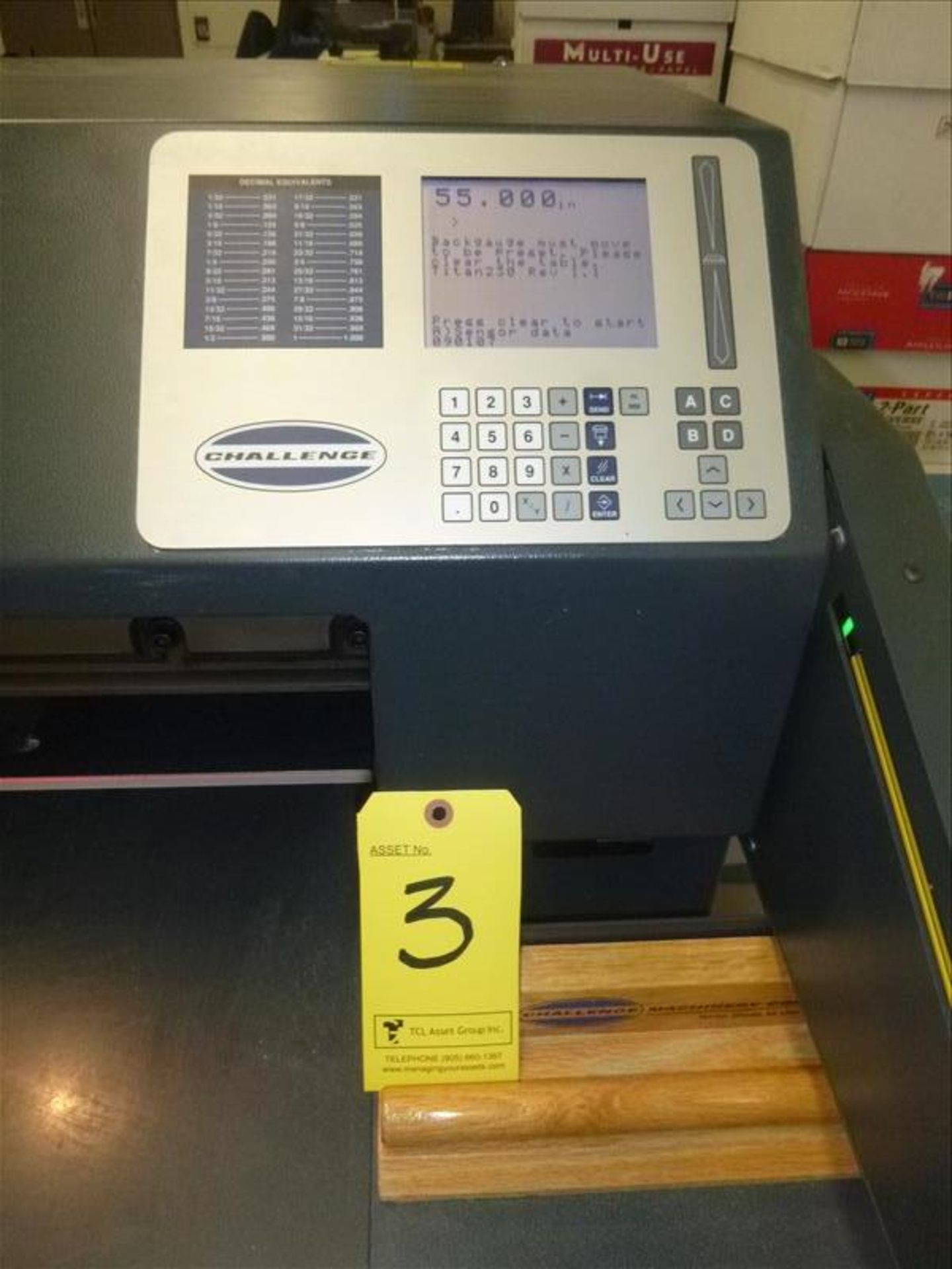 Challenge Model CMC Titan 230 23" Hydraulic Guillotine S/N: 090107 w/24" Programmable Back Gauge,