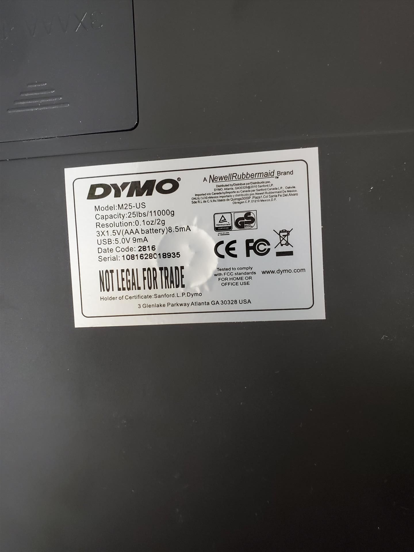 Dymo table top scale, mod. M25-US, 25lb-11000g - Image 2 of 2