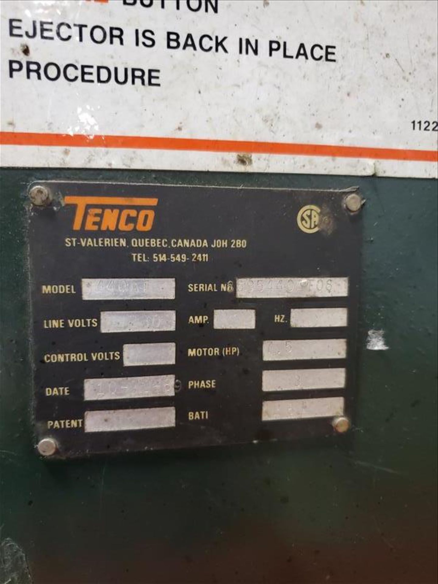 Tenco Model 3440 Bailer S/N: 895440AT08 - Image 3 of 4