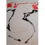 Alain Bonnefoit - Nu allongé noir et rouge III, 1987Lithographie originale en couleurs sur