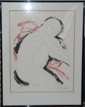 Alain Bonnefoit - Nu allongé noir et rouge IV, 1987Lithographie originale en couleurs sur