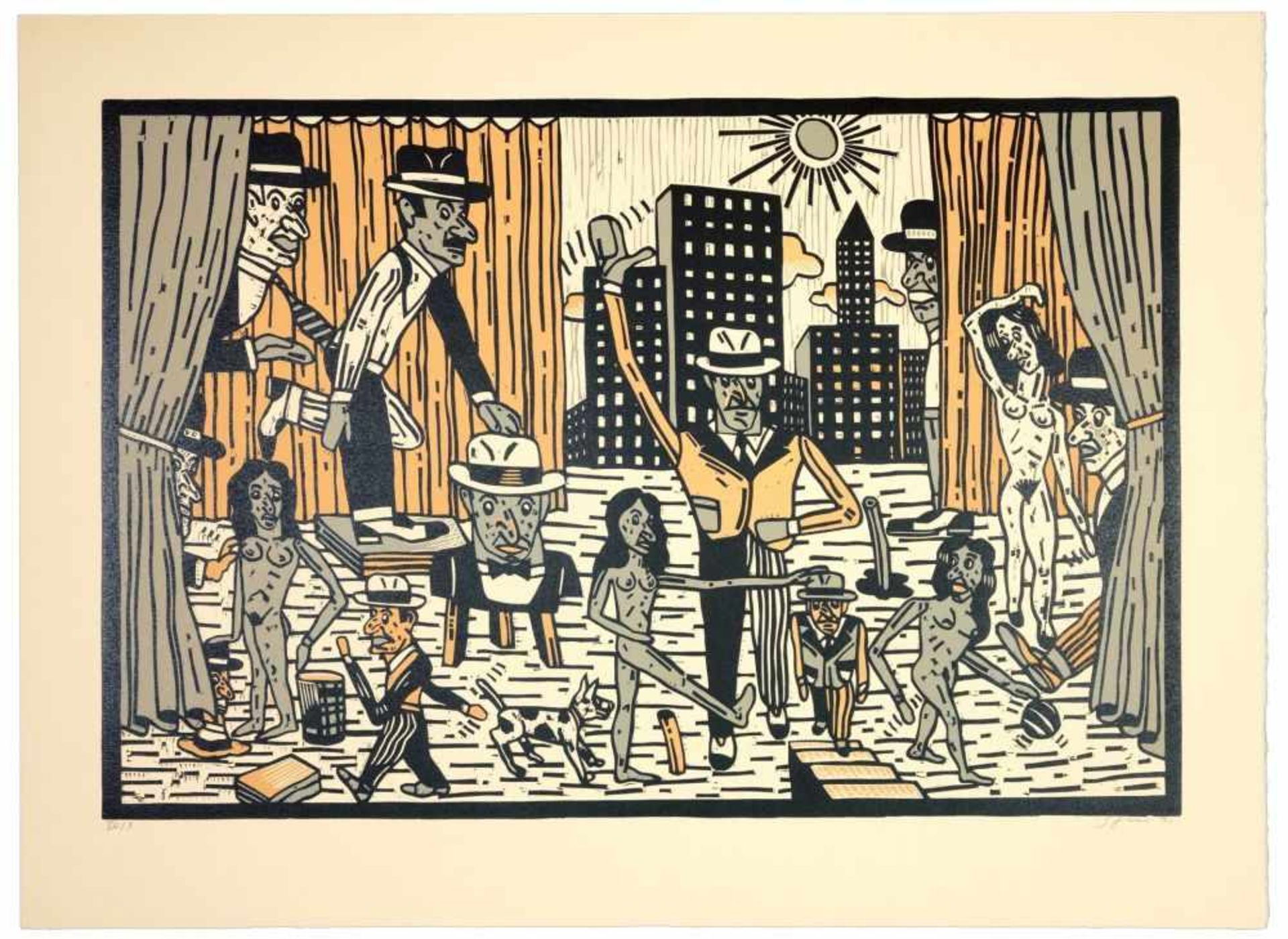 Antonio Segui - Théâtre de la ville I, 1991Lithographie originale sur papier BFK RivesSignée au