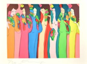 Walasse Ting - Geishas aux PerroquetsLithographie originale en couleursSignée au crayon et numérotée