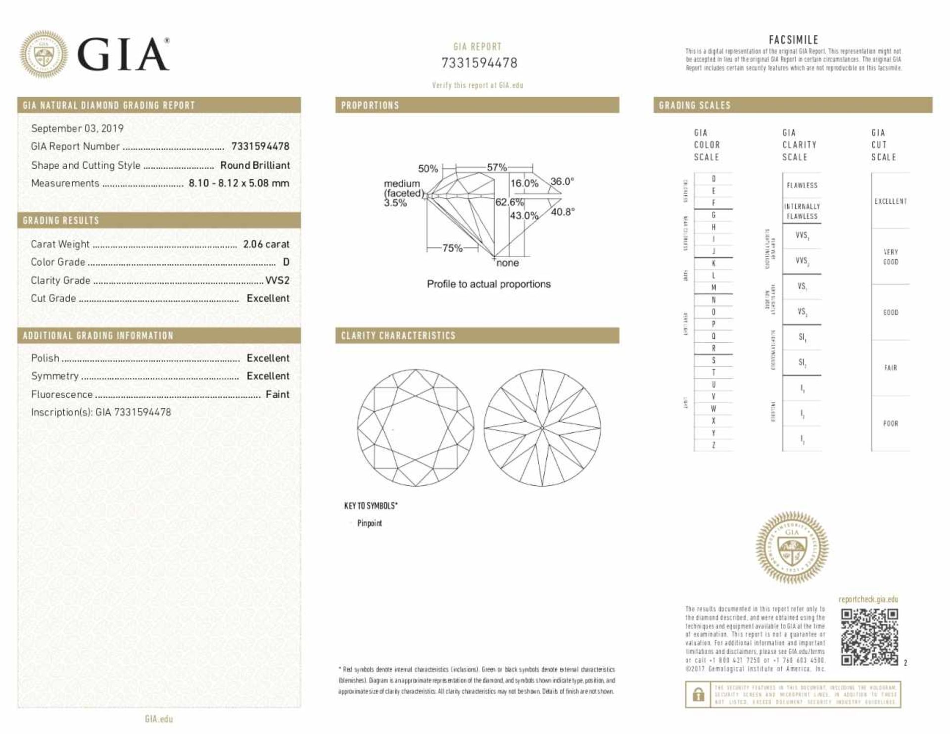 Diamond - 2.06ct - D WS2 - GIA - Bild 4 aus 4