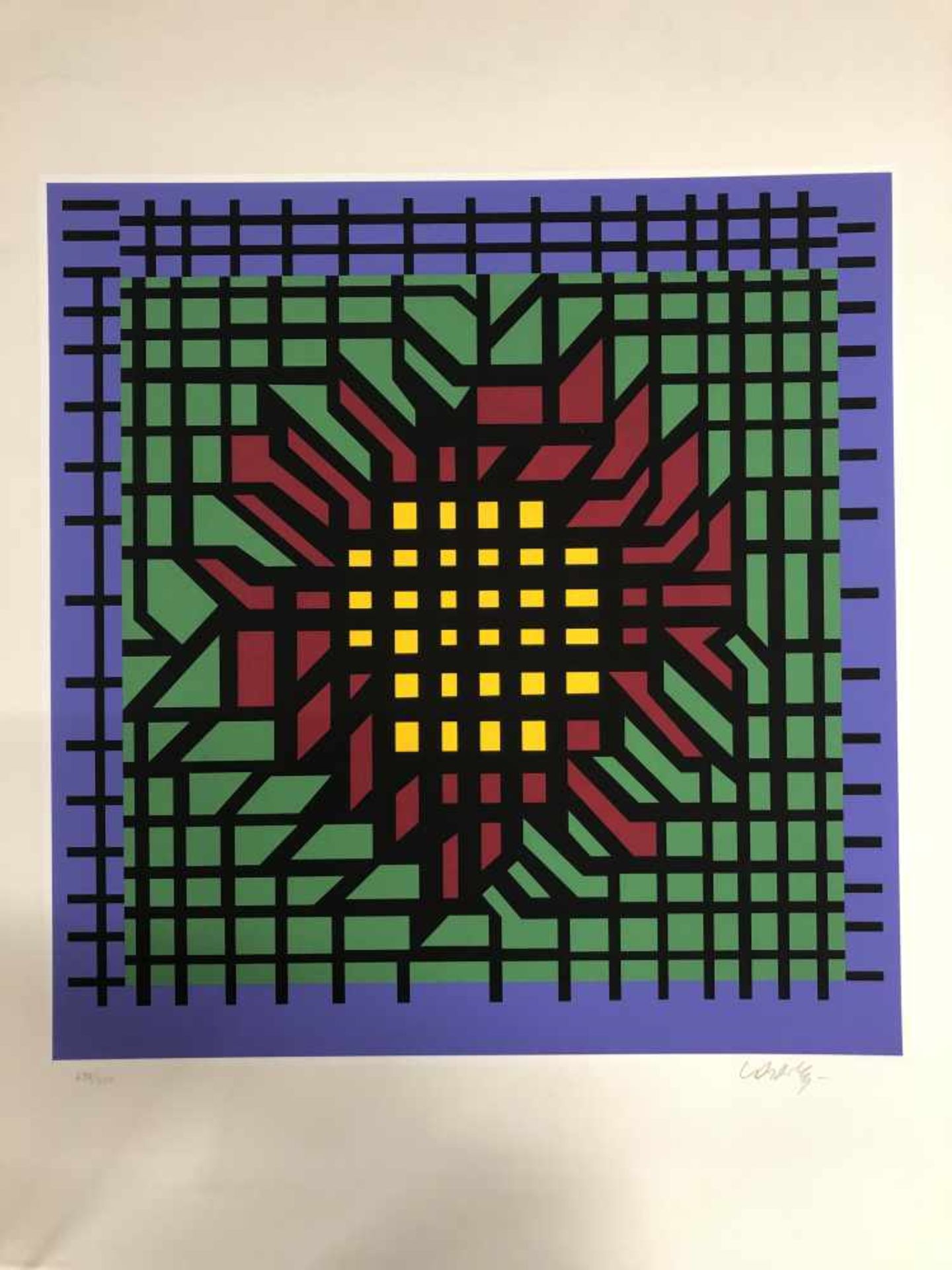 Vasarely - Composition Vert Rouge Jaune