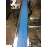 1 x Transfer conveyor. Blue neoprene belt. S/s framed. Belt width 100mm x belt length 1500mm. Lift