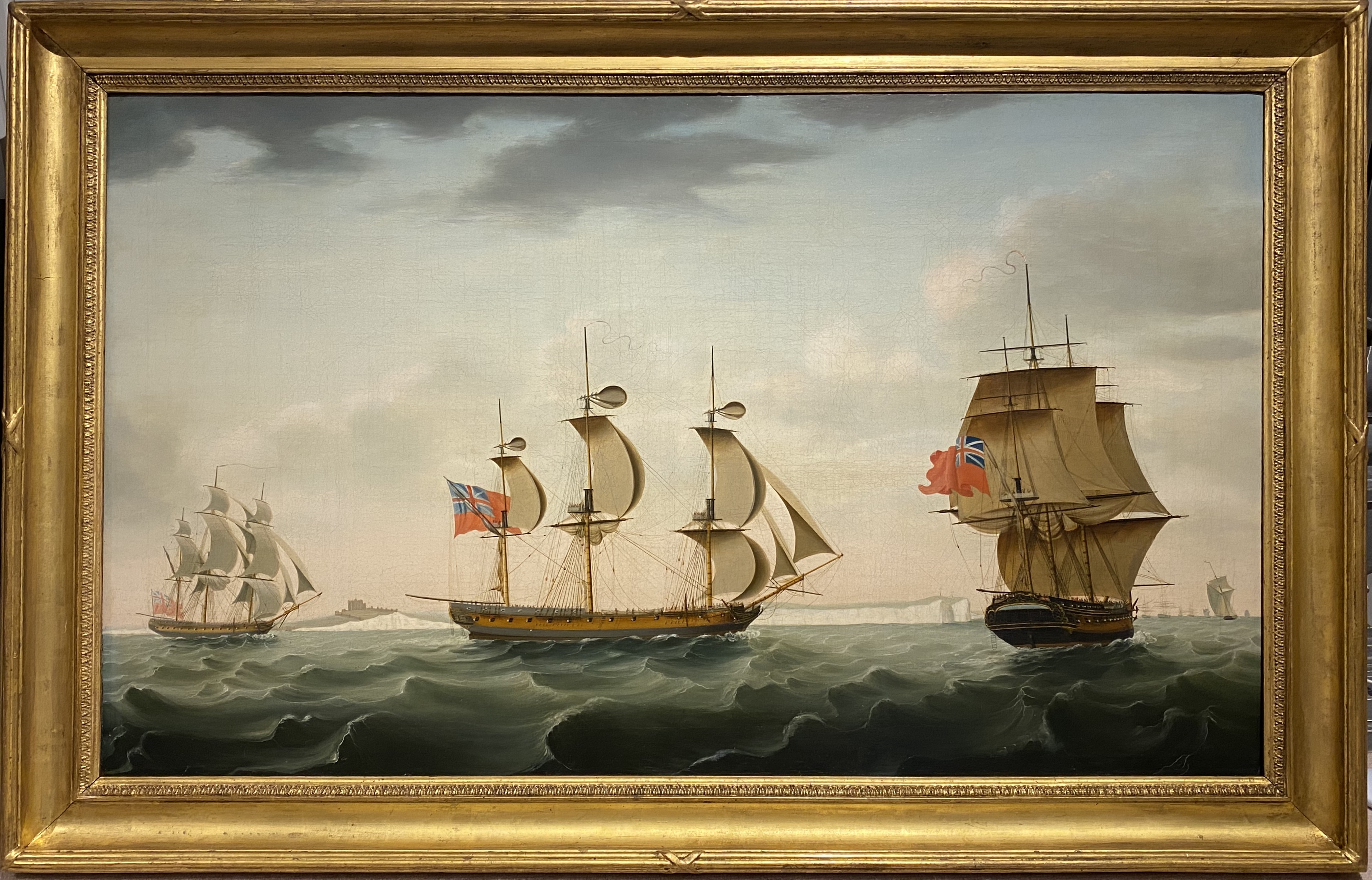 Francis Holman (1729-1790) An East India Company ship, in three positions, off Dover Oil on - Image 2 of 2