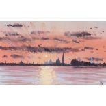 John Doyle MBE, PPRWS (British, b. 1928) Sunset, Venice from the Lido, 1986 Acrylic and