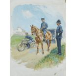 Gilbert Holiday (1879-1937) A police patrol with grandstand in the distance Pencil, watercolour