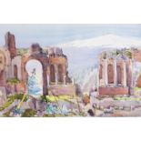 Gwen Dorrien-Smith (British Circa 1921) The Amphitheatre At Taormina, Etna Beyond Watercolour on