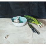 Sam Travers (b. 1984) The turquoise bowl Oil on board Signed with monogram 44 x 59 cm Framed size 60