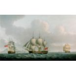 Wlliam Anderson (1757-1837) An English 3rd-rate ship-of-the line (74 guns) in three positions off