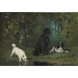 Adolphe Grenet de Joigny (1821-1885) Three dogs near a pool