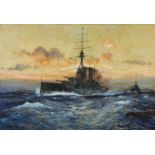 Charles Edward Dixon (1872-1934), H.M.S. Queen Elizabeth leading other capital ships of the fleet