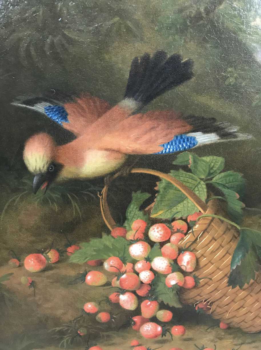 Tobias Stranover (1684 - after 1731) A jay sitting on the handle of a basket of strawberries - Image 3 of 4