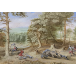 Flemish School, 17th century A Stag Hunt Gouache 16 x 23 cm (6.25 x 9.2 in)