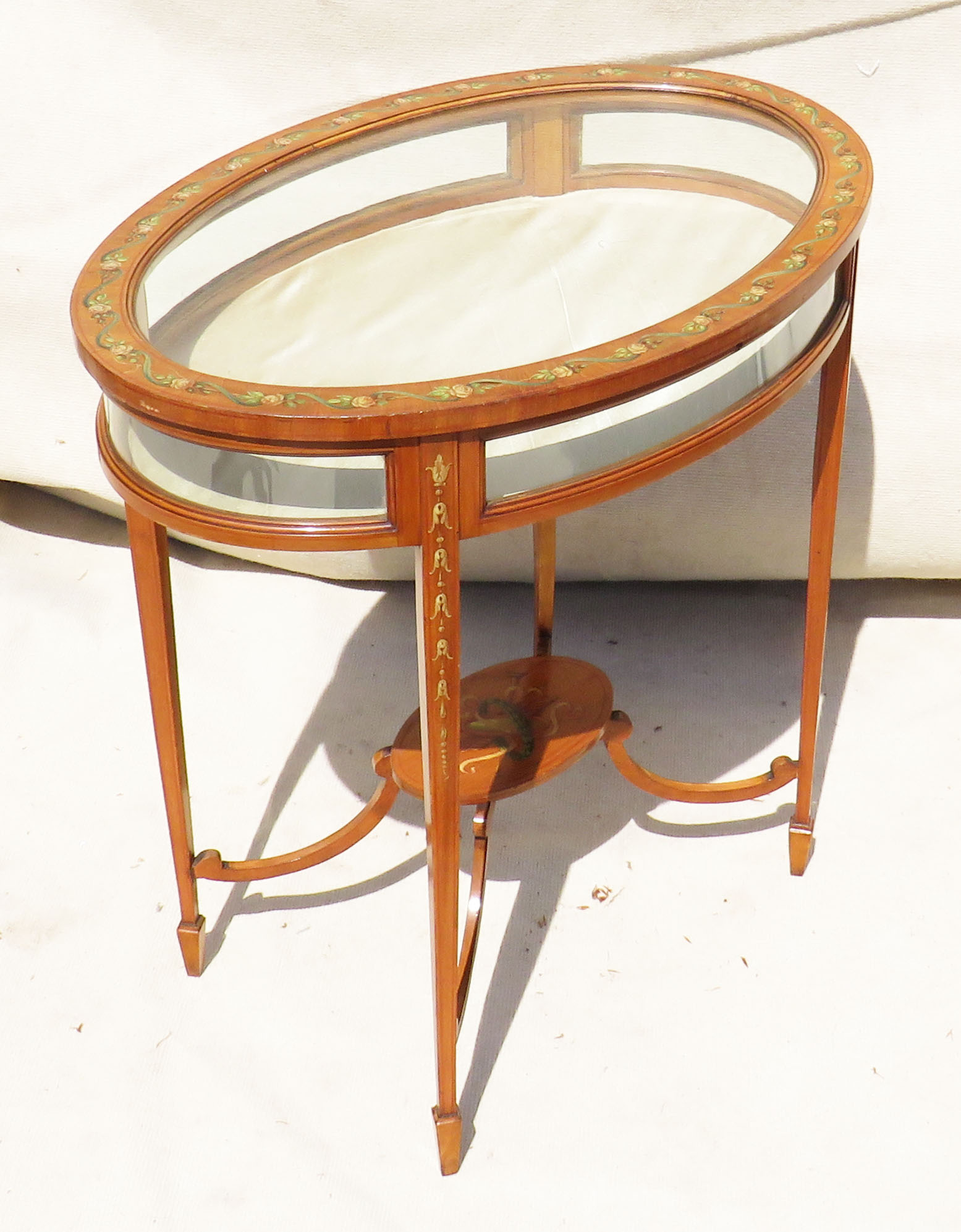 Late 19th Century satinwood oval bijouterie display table with painted & polychrome decoration - Image 2 of 6