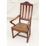 18th Century country armchair constructed from a selection of oak, yew, chestnut & fruitwood