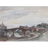 Claude Muncaster, P.R.S.M.A., R.W.S., R.O.I., R.B.A. (1903-1974) Arundel bridge ink and