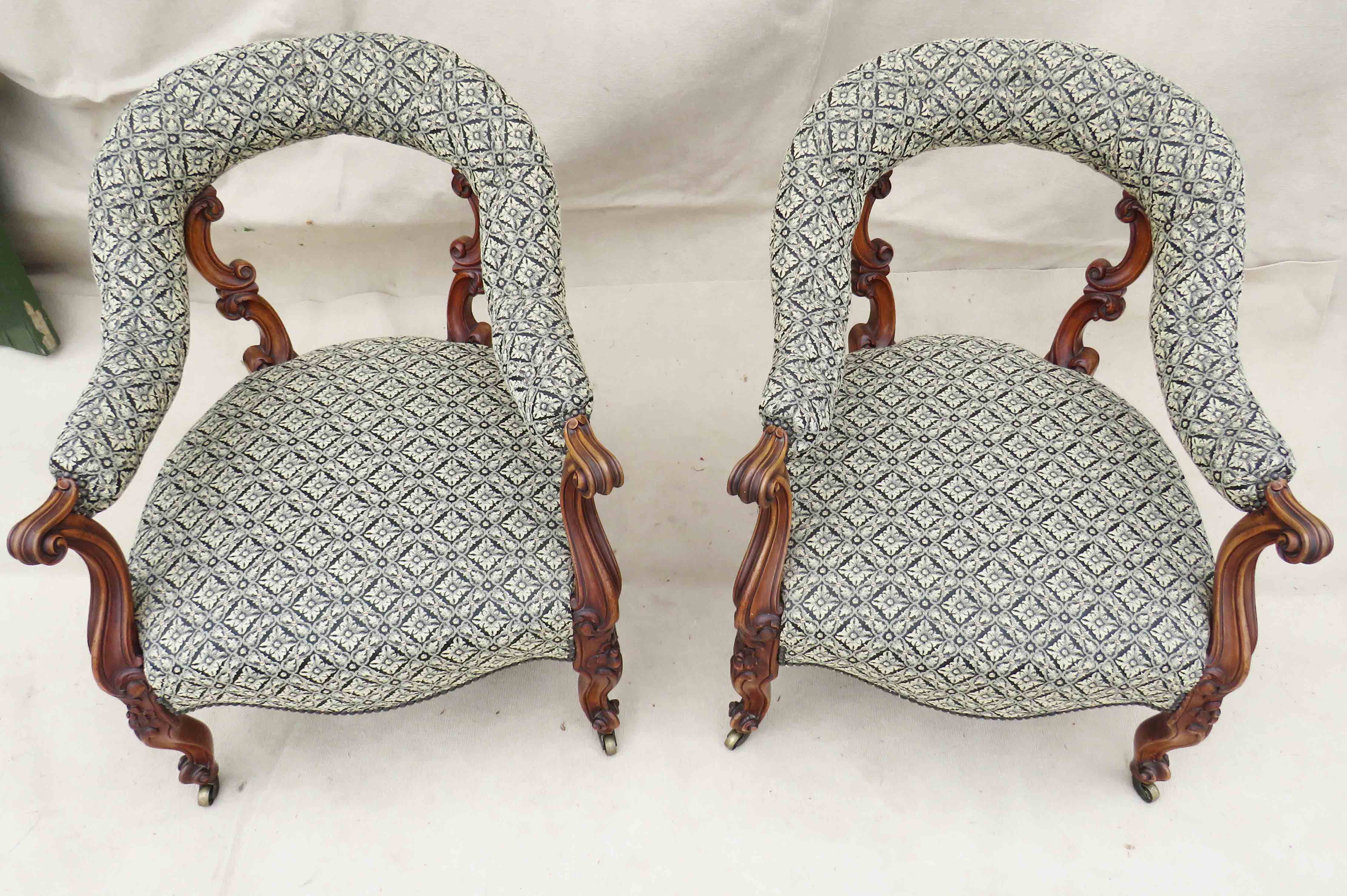 Pair Of Walnut Library Chairs, 19th Century - Image 4 of 8