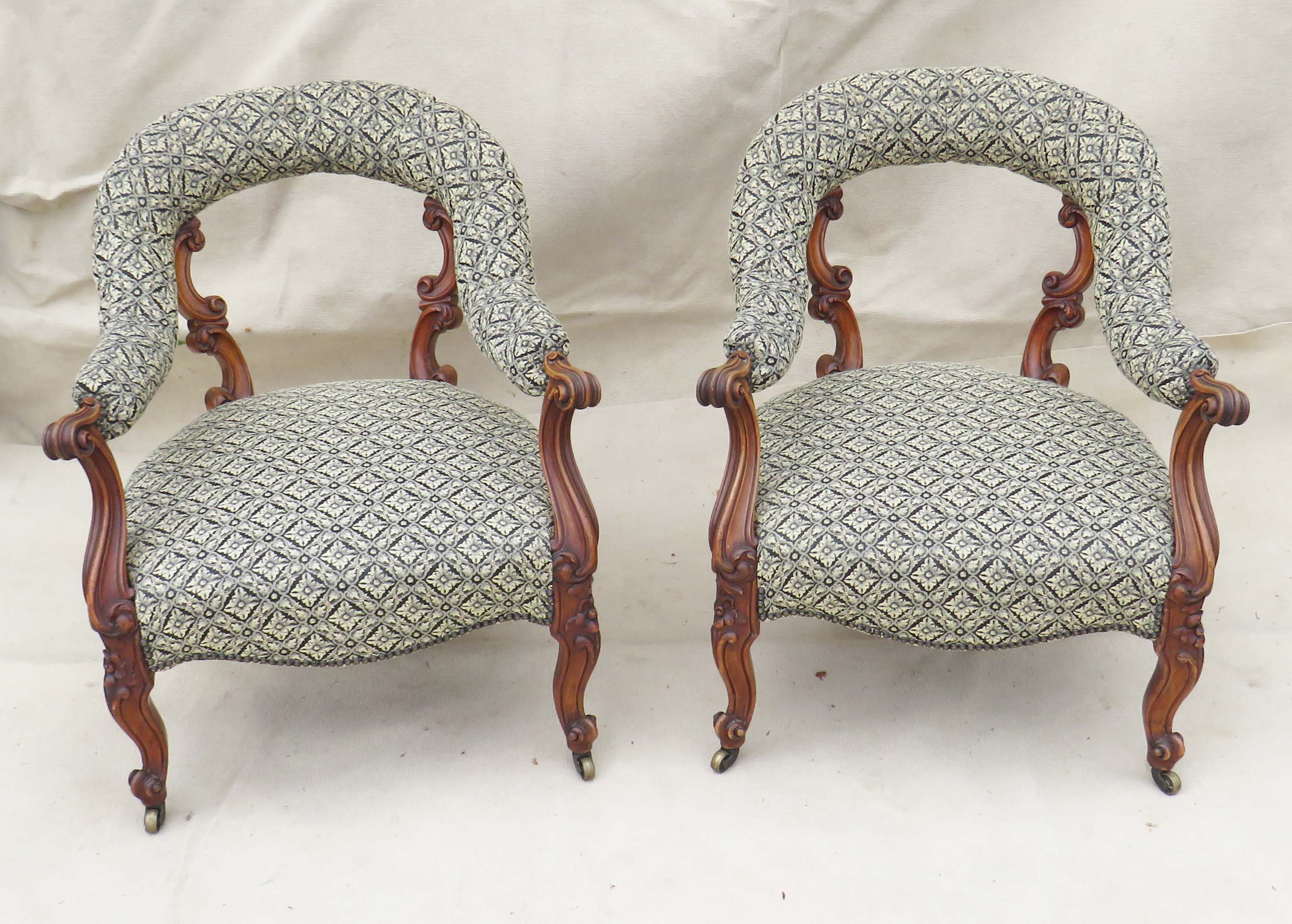 Pair Of Walnut Library Chairs, 19th Century