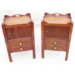 Early 19th Century matched pair of tray top commodes, or bedside night tables