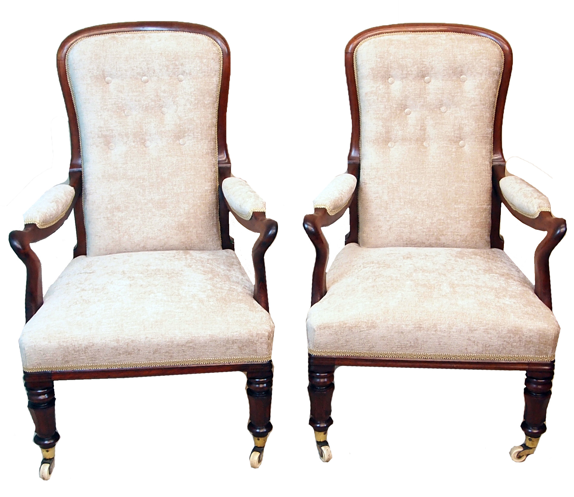 Pair of exceptional quality 19th century rosewood library armchairs