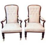 Pair of exceptional quality 19th century rosewood library armchairs