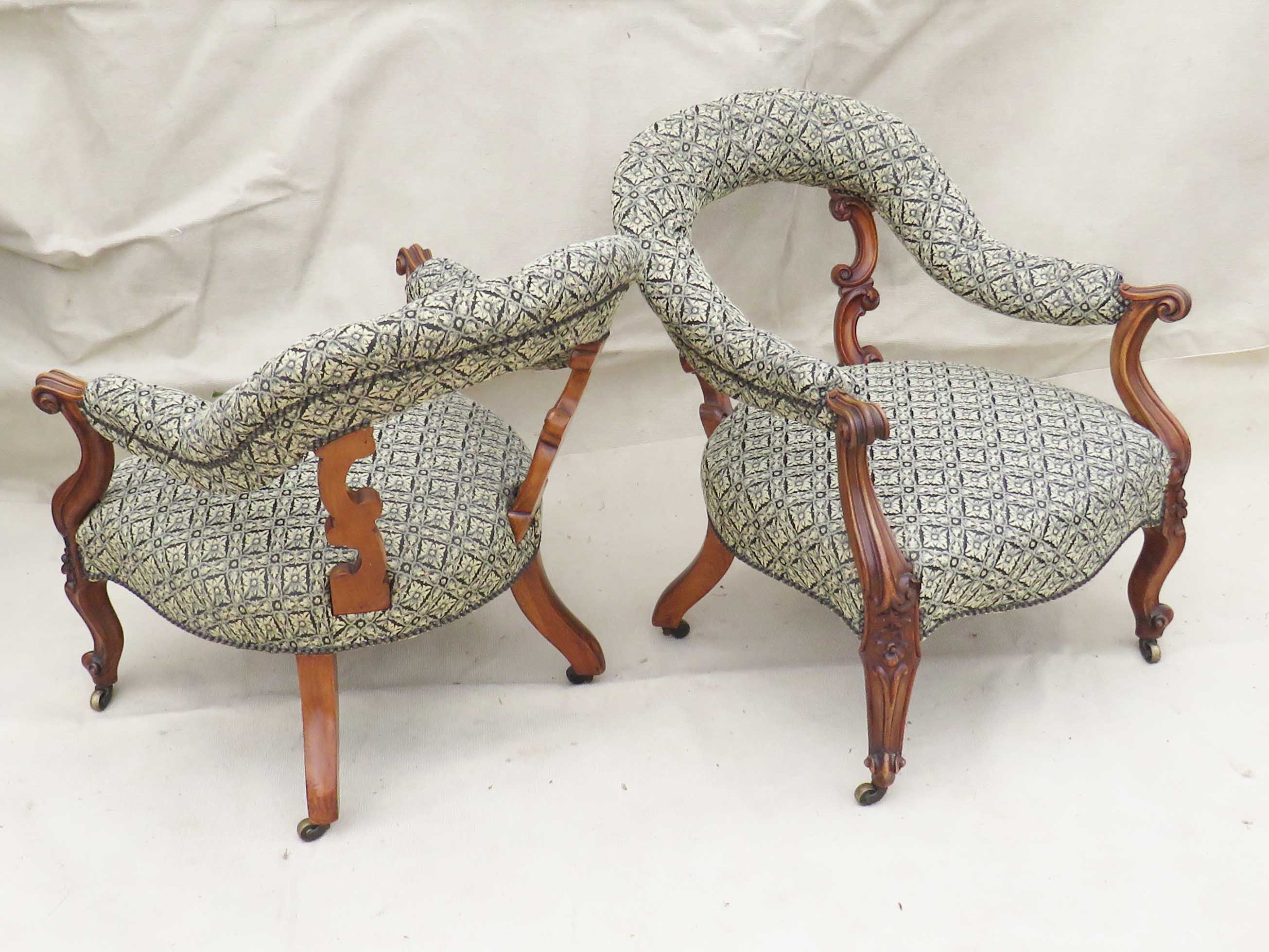 Pair Of Walnut Library Chairs, 19th Century - Image 3 of 8
