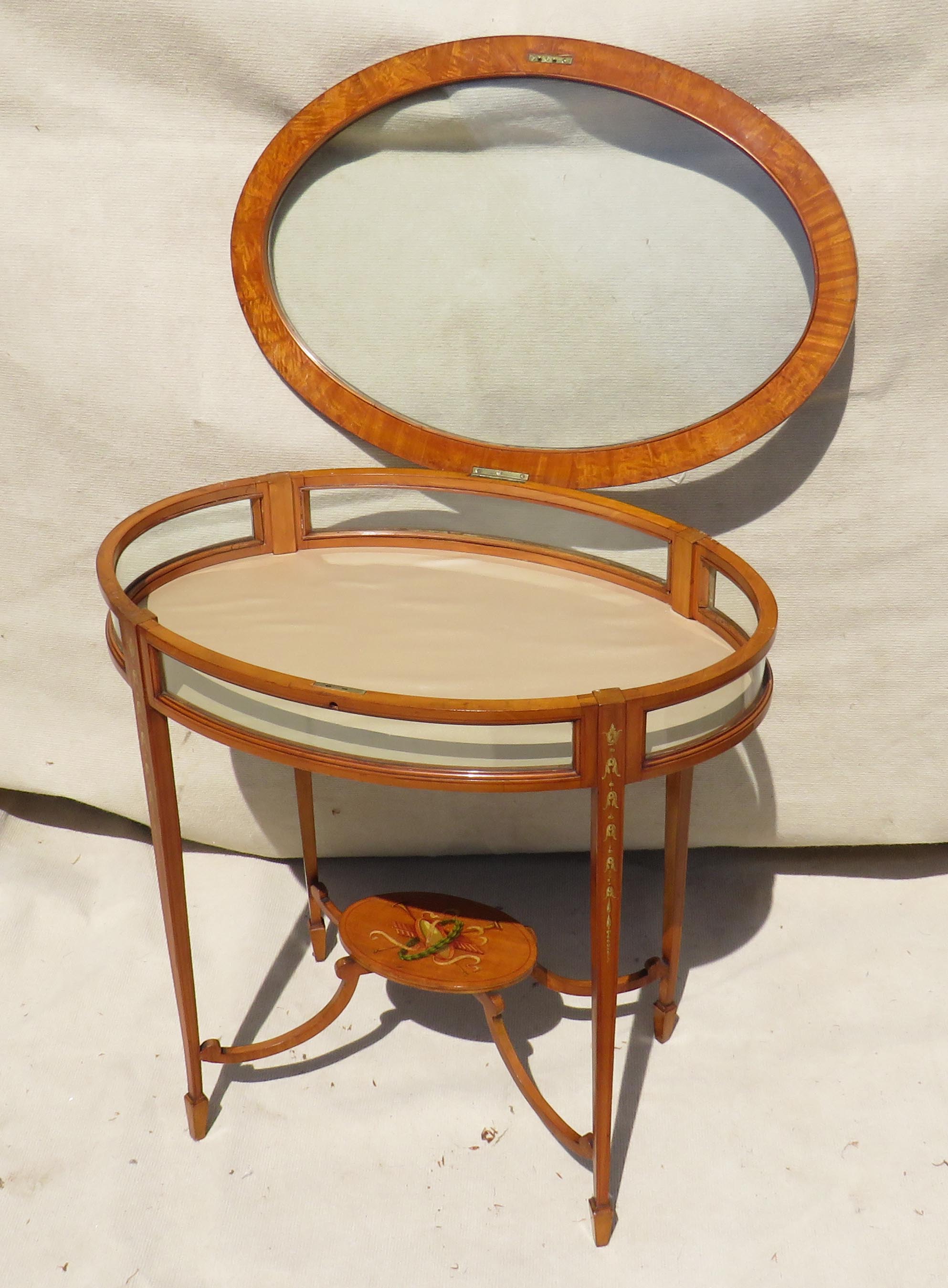 Late 19th Century satinwood oval bijouterie display table with painted & polychrome decoration - Image 6 of 6