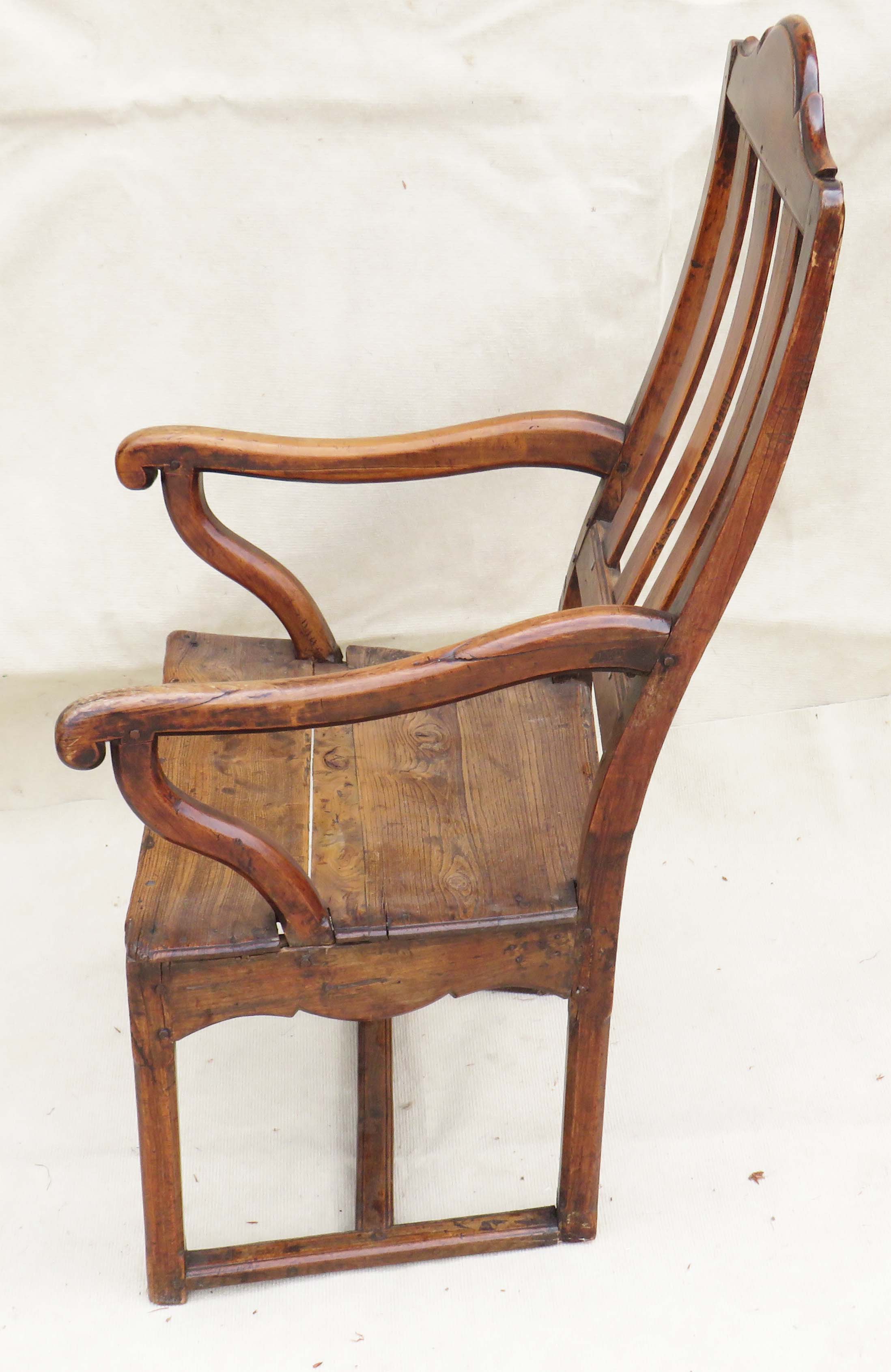 18th Century country armchair constructed from a selection of oak, yew, chestnut & fruitwood - Image 5 of 7