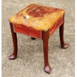 Early 18th Century Georgian Mahogany Stool having leather seat raised on elegant turned legs