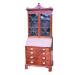 Late 18th Century Georgian Mahogany Bureau Bookcase having castellated cornice over astragal