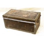 19th Century Leather, Camphor & Brass Military Campaign Trunk having lift up lid, original brass