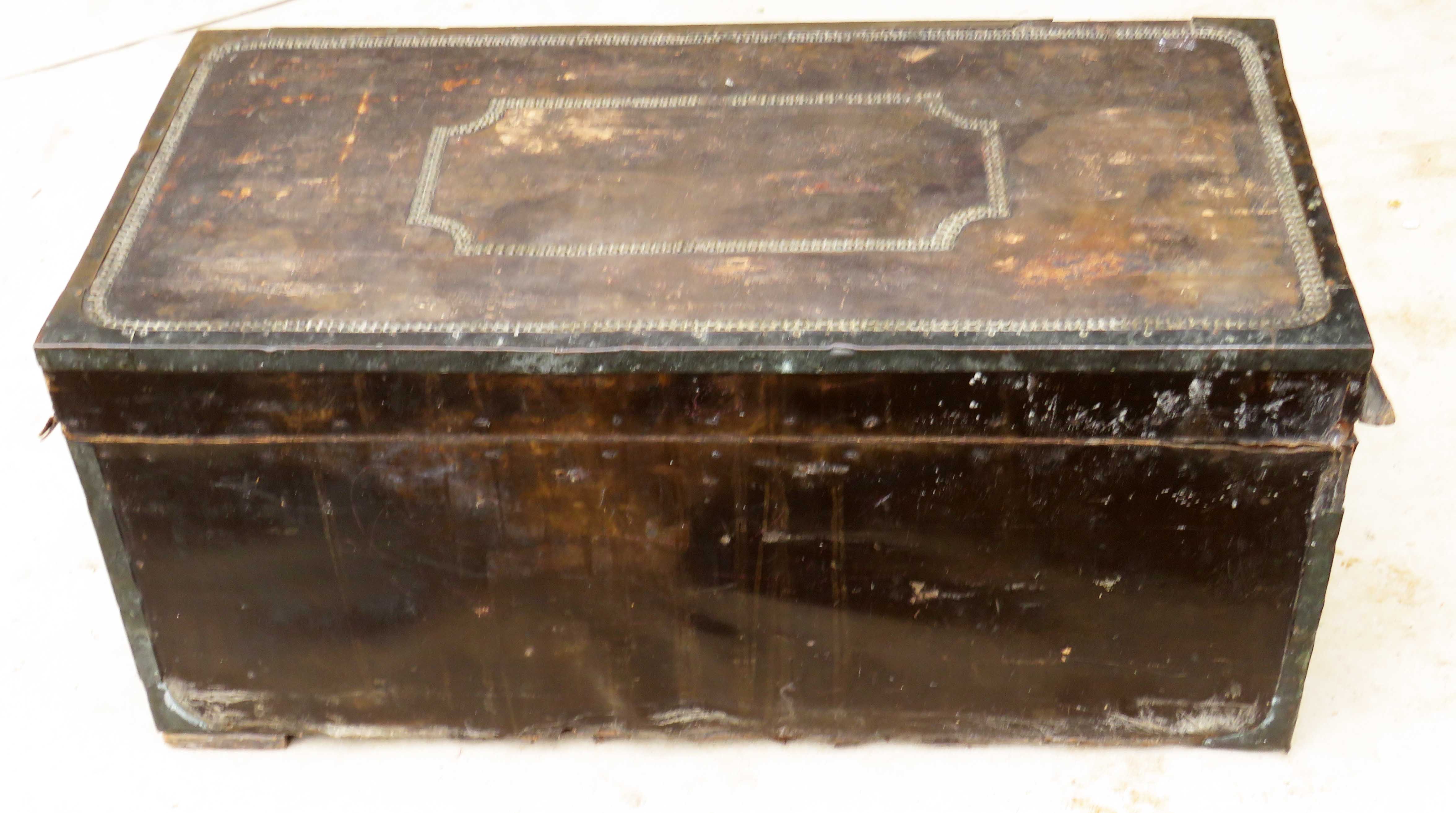 19th Century Leather, Camphor & Brass Military Campaign Trunk having lift up lid, original brass - Image 7 of 9