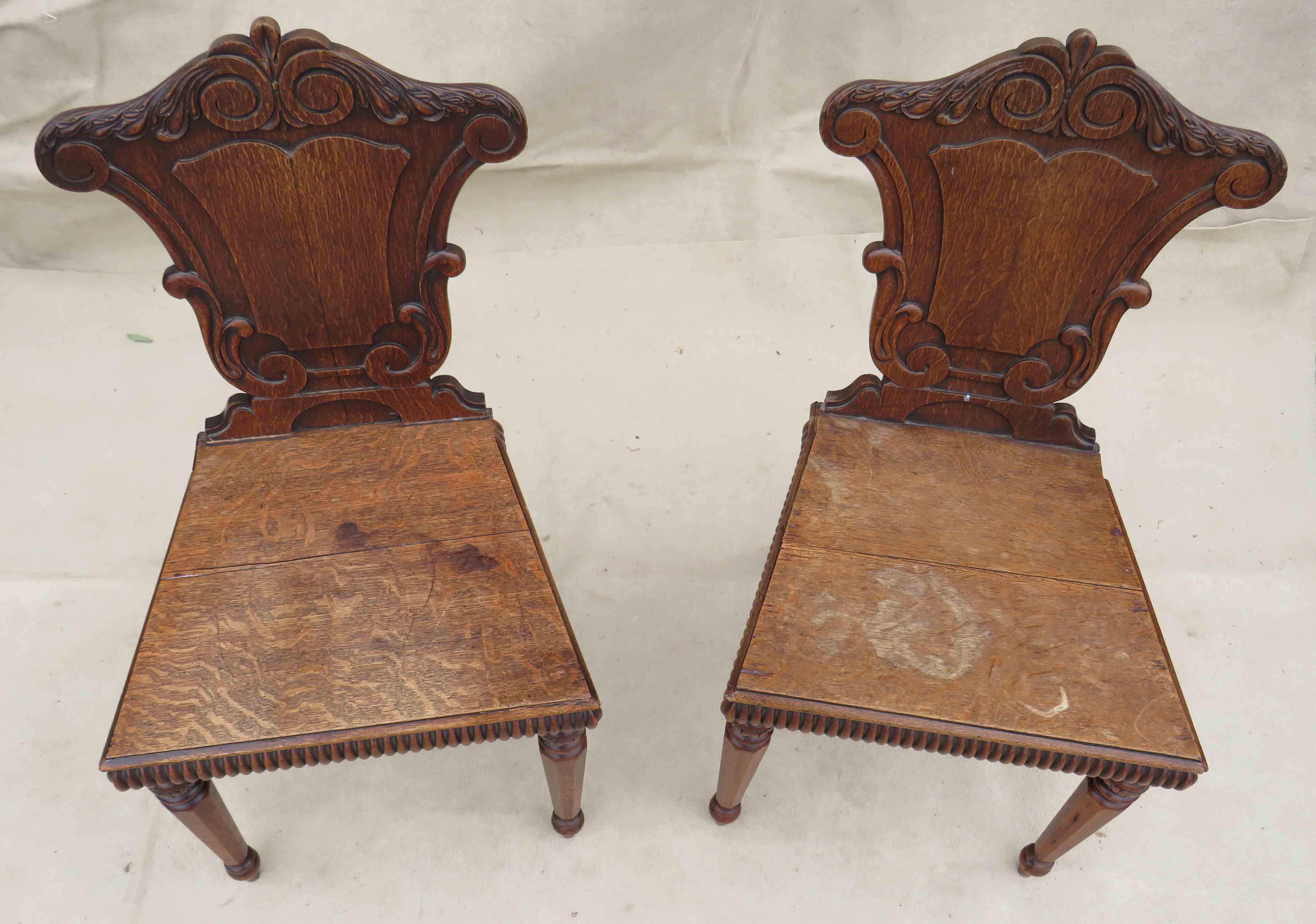Pair Of English Oak Hall Chairs, 19th Century victorian having shield shaped backs with elegant - Image 4 of 7